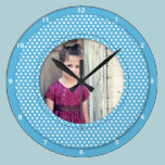 Blue Polkadot Picture Frame Round Clock wall clocks