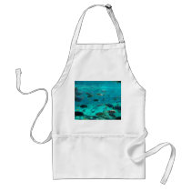 Blue pool of cichlids swimming around design aprons
