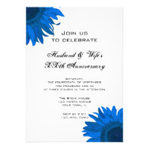 Blue Pop Art Flower Wedding Anniversary Party Invitations