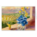 Blue Poppies, Buttercups, Big Bird Greeting Card