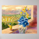 Blue Poppies Watercolor Poster Print