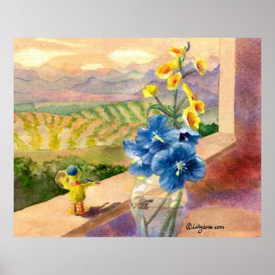 Blue Poppies Watercolor Poster Print by lillyarts