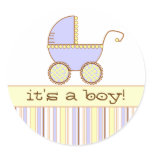 Blue Pram - It's a Boy! Round Sticker