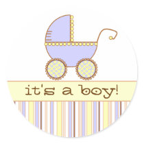 Blue Pram - It's a Boy! Round Sticker