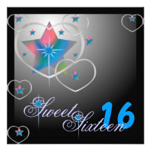 Blue Prismatic Diamond Star Sweet Sixteen-Cust. Personalized Invites