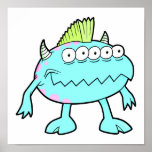 blue punk mohawk monster many eyes poster
