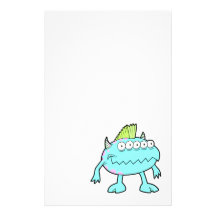 blue punk mohawk monster many eyes stationery paper