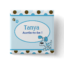 Blue Puppy Dog Baby Shower Name Tag Button
