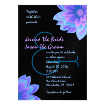 Blue, Purple and Black Flowers Wedding Template Personalised Announcement