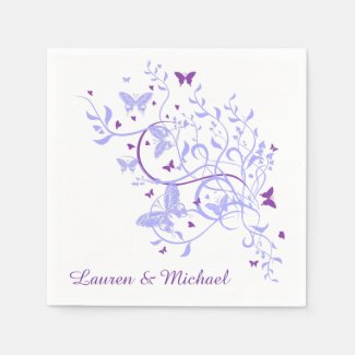 Blue Purple Butterfly Swirl Wedding Paper Serviettes