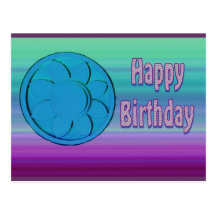 blue purple happy birthday postcard