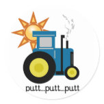 Blue Putt Putt Tractor Tshirts and Gifts Round Sticker