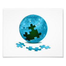 blue puzzle globe pieces fall out eco graphic.png photographic print
