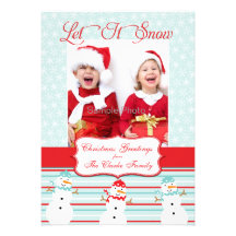 Blue Red Snowman Christmas Photo Card Personalized Announcements