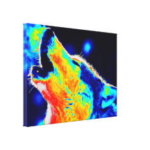 Blue Red Yellow Pop Art Wolf Wrapped Canvas Stretched Canvas Prints