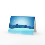 Blue Retro Christmas Trees Greeting Cards