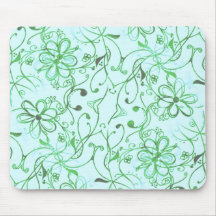 blue retro flowers mouse mat
