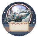 Blue Retro Rocket Name Tag Stickers