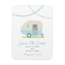 Blue Retro Trailer Save The Date Flexible Magnets