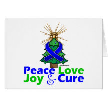 Blue Ribbon Christmas Peace Love, Joy & Cure Greeting Card