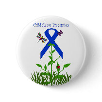 Blue ribbon flower Child Abuse Prevention button