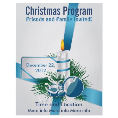 Blue Ribbons and Candle Christmas Program Flyer by ZazzleFlyers
