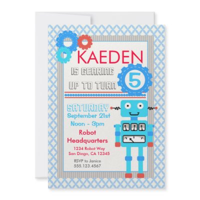 Blue Robot Birthday Invitation Modern Boys by seasidepapercompany