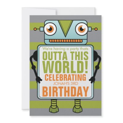 Blue Robot Childs Birthday Party Invitation by paper_robot