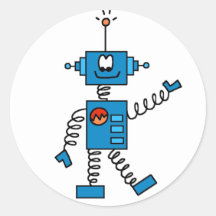 Blue Robot Round Stickers