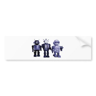 blue robots bumper sticker by vintage_robots