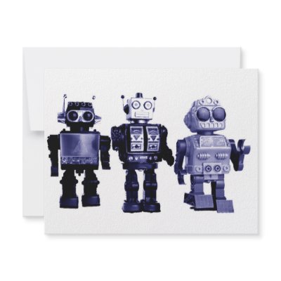 blue robots invitation by vintage_robots