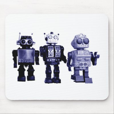 blue robots mousepad by vintage_robots