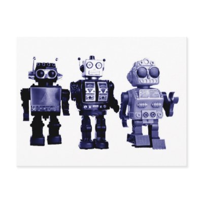 blue robots postcard by vintage_robots