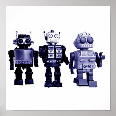 blue robots poster by vintage_robots
