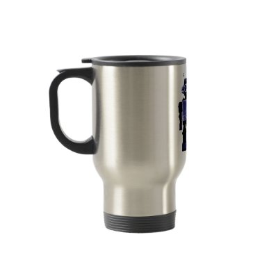blue robots travel mug by vintage_robots