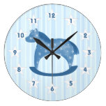 Blue Rocking Horse and Stars Boy's Nursery Clock