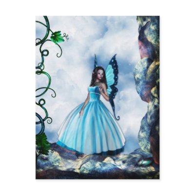 Blue Romantic Butterfly Fairy Postcard by emmamarlow