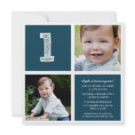 Blue Room for Squares First Birthday Party Photo Personalised Announcements