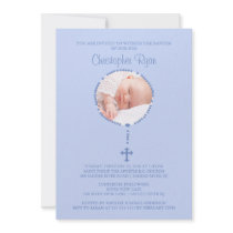 BLUE Rosary Cross Photo Baptism Inviation BOY Personalized Announcements