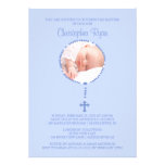 BLUE Rosary Cross Photo Baptism Inviation BOY Personalized Announcements