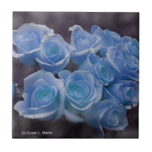 Blue Rose colourized bouquet spotted background Tiles
