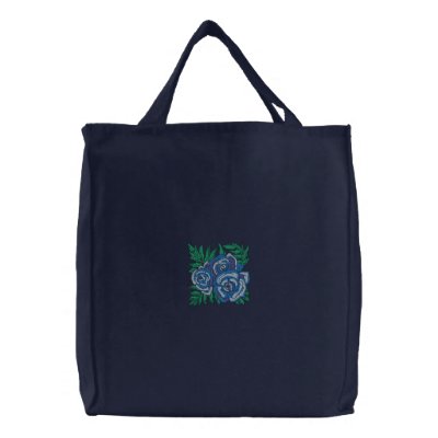 Blue Rose Embroidered Bag by mothersdaytshirts