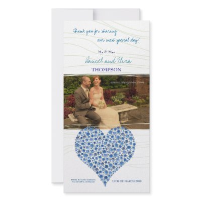 Blue Rose Heart Wedding Thank You Photo Card by PipPipHoorayWedding