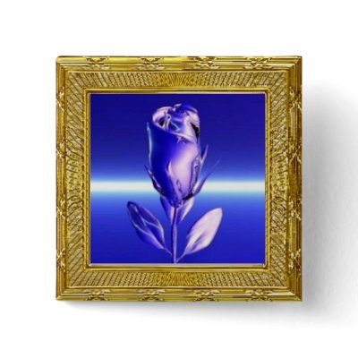 Blue Rose in Golden Frame Button by elenaind