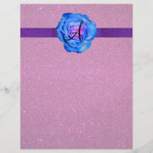 Blue rose monogram pink glitter personalised flyer