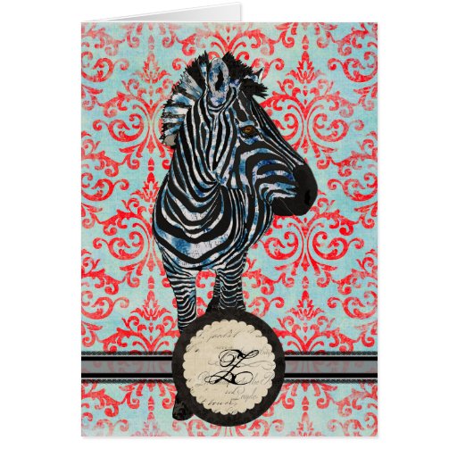 Blue Rose Moses Monogram Damask Notecard