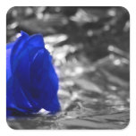 Blue Rose On Left Side Silver Background Square Sticker