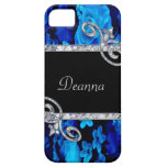 Blue Roses & Diamond Swirls Monogram iPhone 5 Case