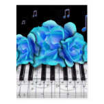Blue Roses Piano Keyboard and Music Notes Postcard