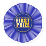 blue rosette first prize sticker